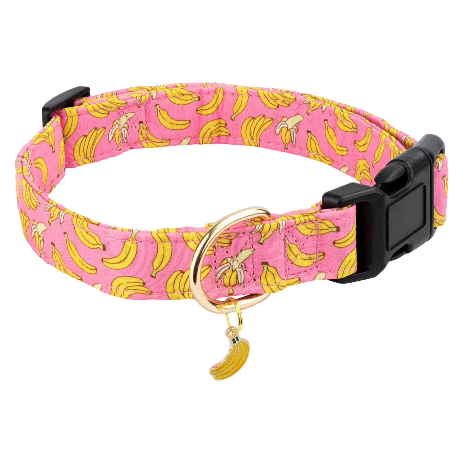 Gelwoo Cotton Dog Collar,Soft and Cute Puppy Collars with Banana Patterned Design for Girl Female Boy Dogs,Adjustable Buckle Pet Collar for Small