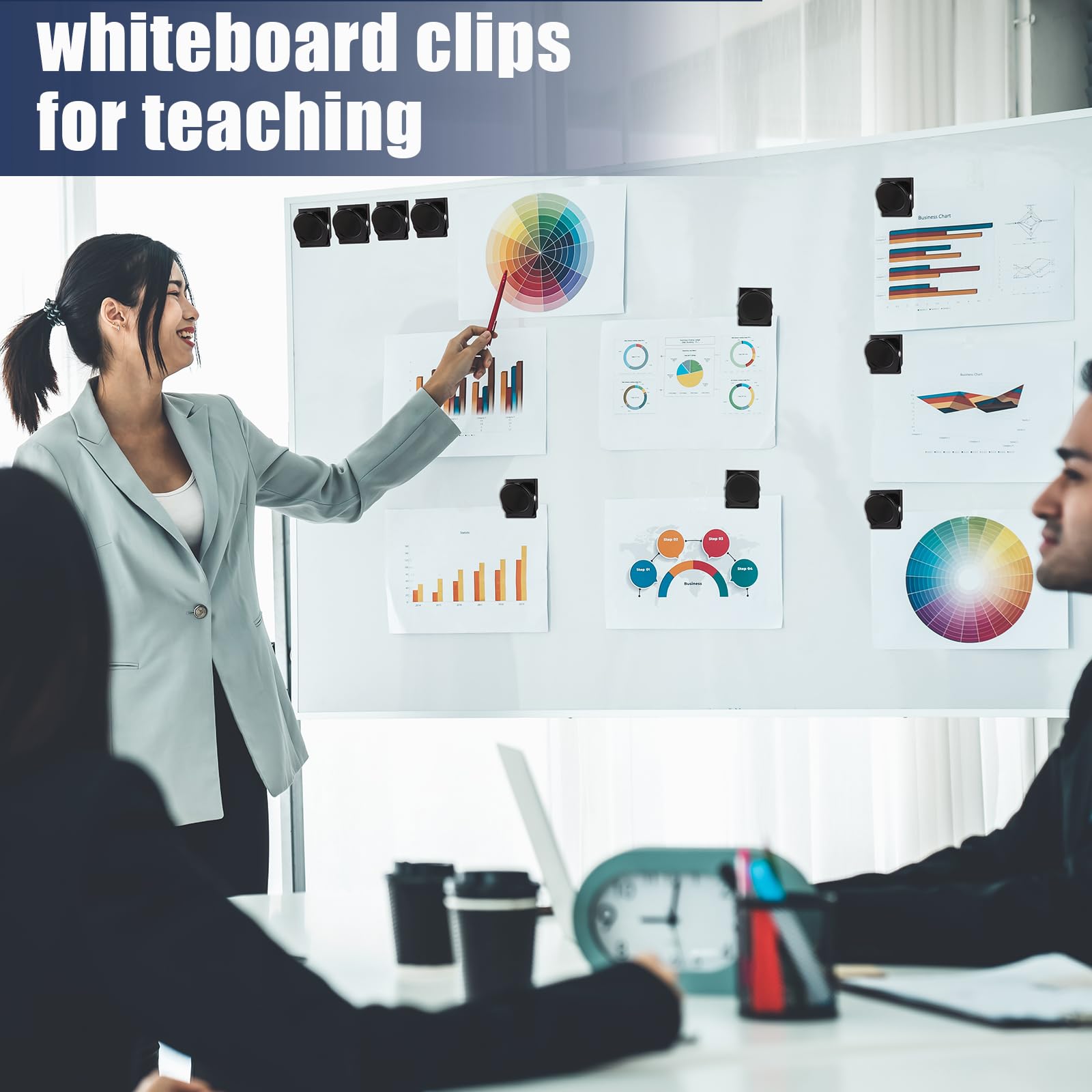 Tenceur Metall-Magnet-Clips, robust, für Kühlschrank, Whiteboard, Magnetclip für Büro, Klassenzimmer, Lehrer, Schule, Schließfach, Zubehör, Schwarz, 54 Stück