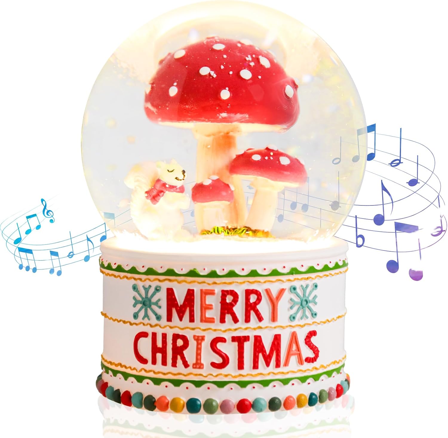 VCUTEKA Christmas Snow Globe, Musical Snow Globes for Girls with Light Up Mushroom and Squirrel, Christmas Snow Globe Decoration Gift, Battery Operated Snowglobes Christmas Décor