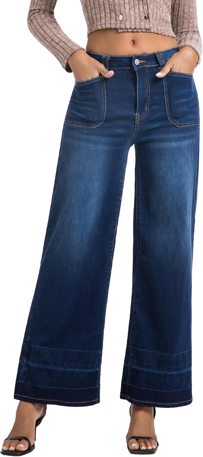 Myzellia Wide Leg Jeans for Women High Waisted Stretchy Baggy Casual Denim Pants