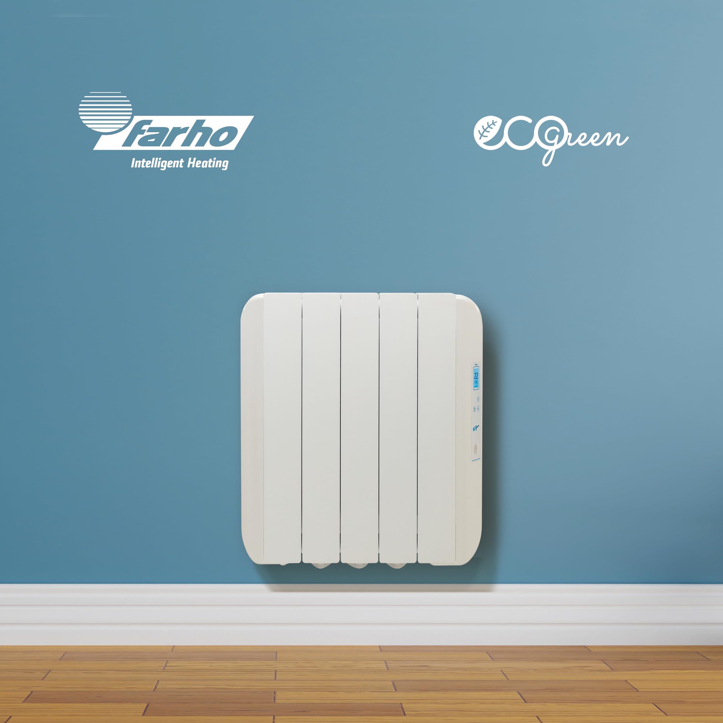 farho Riscaldamento Elettrico a Basso Consumo Eco Green 550 Watts (5) · Termosifone Elettrico con Cronotermostato Digitale 24/7 · per soggiorni a 9 m² · 10 Anni Garanzia