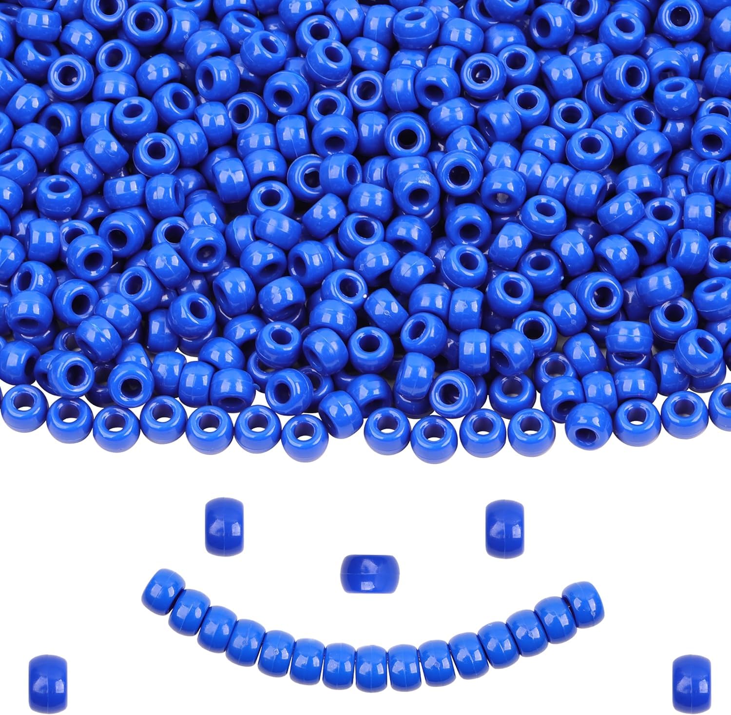 UCLEVER 1000pcs Pony Plastic Beads for Bracelet Making, Royal Blue Beads for Hair Braiding, DIY Crafts, Kandi Jewelry, Key Chains and Ornaments Decorations (Royal Blue)