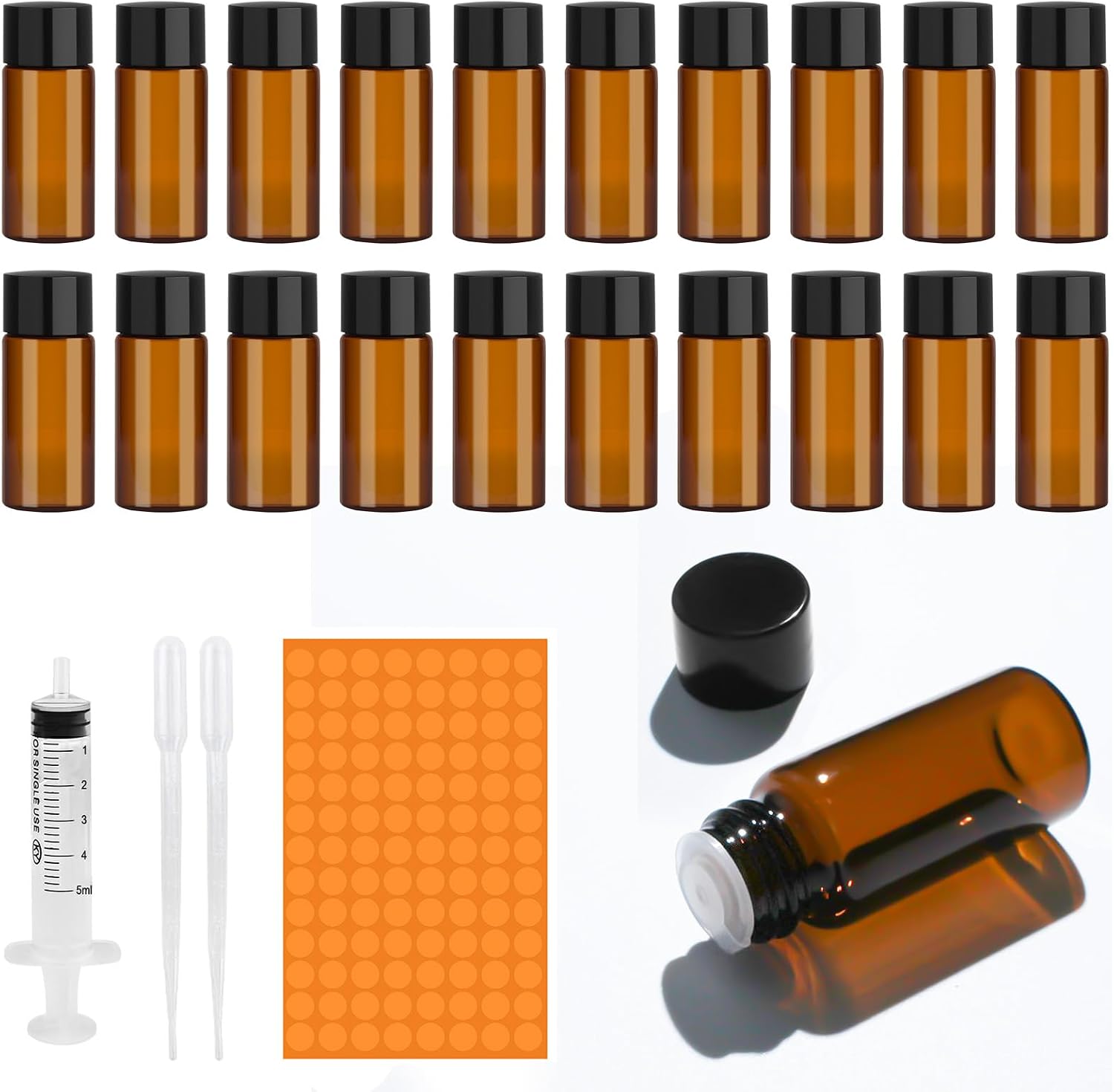 20 sztuk brązowych pustych szklanych butelek o pojemności 10 ml, na olejki eteryczne, mini butelki szklane z naklejką z pipetą, do masażu i aromaterapii