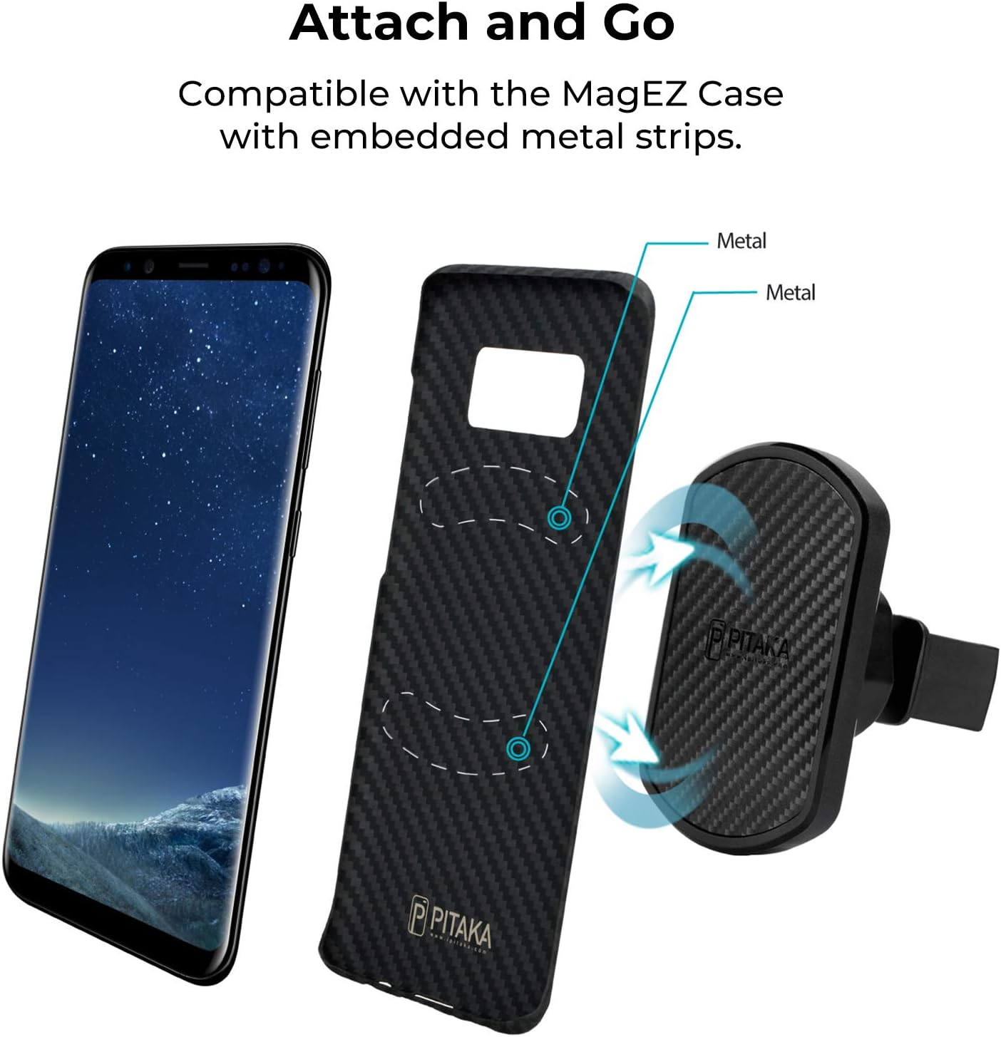 PITAKA Magnetic Mount [MagEZ Mount]-Premium Luxury 360 Degree Rotation Long Life Claw Air Vent Car Mount Cell Phone Holder for Smartphones