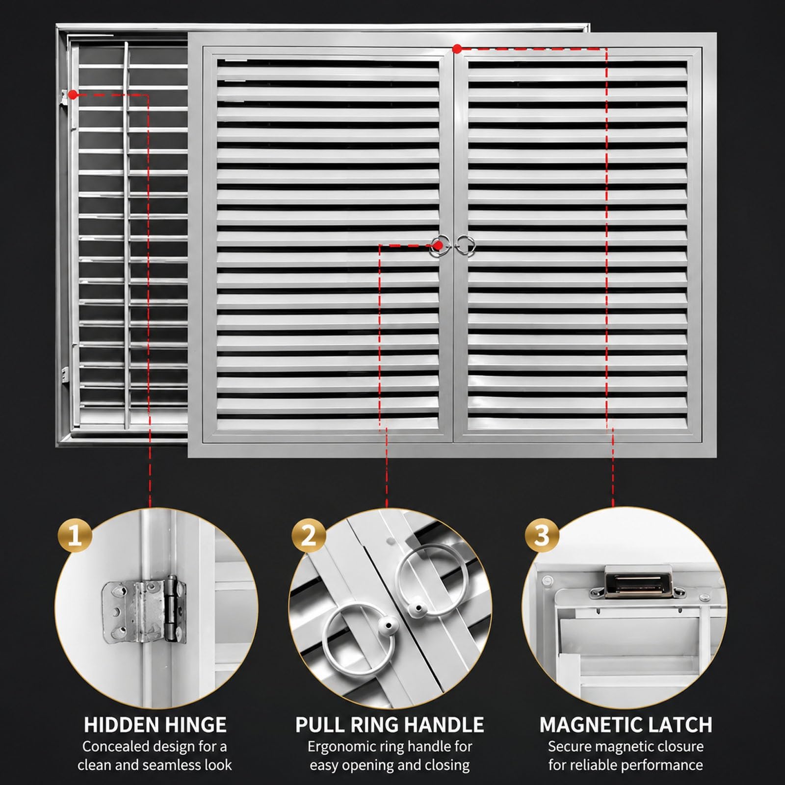 Aluminiowy Panel Rewizyjny Do Płyt Gipsowo Kartonowych z Uchwytem | Konstrukcja Dwuskrzydłowa, Panel Ażurowy, Montaż Wpuszczany, Maskowanie Przewodów Elektrycznych(60x60cm/24x24in)