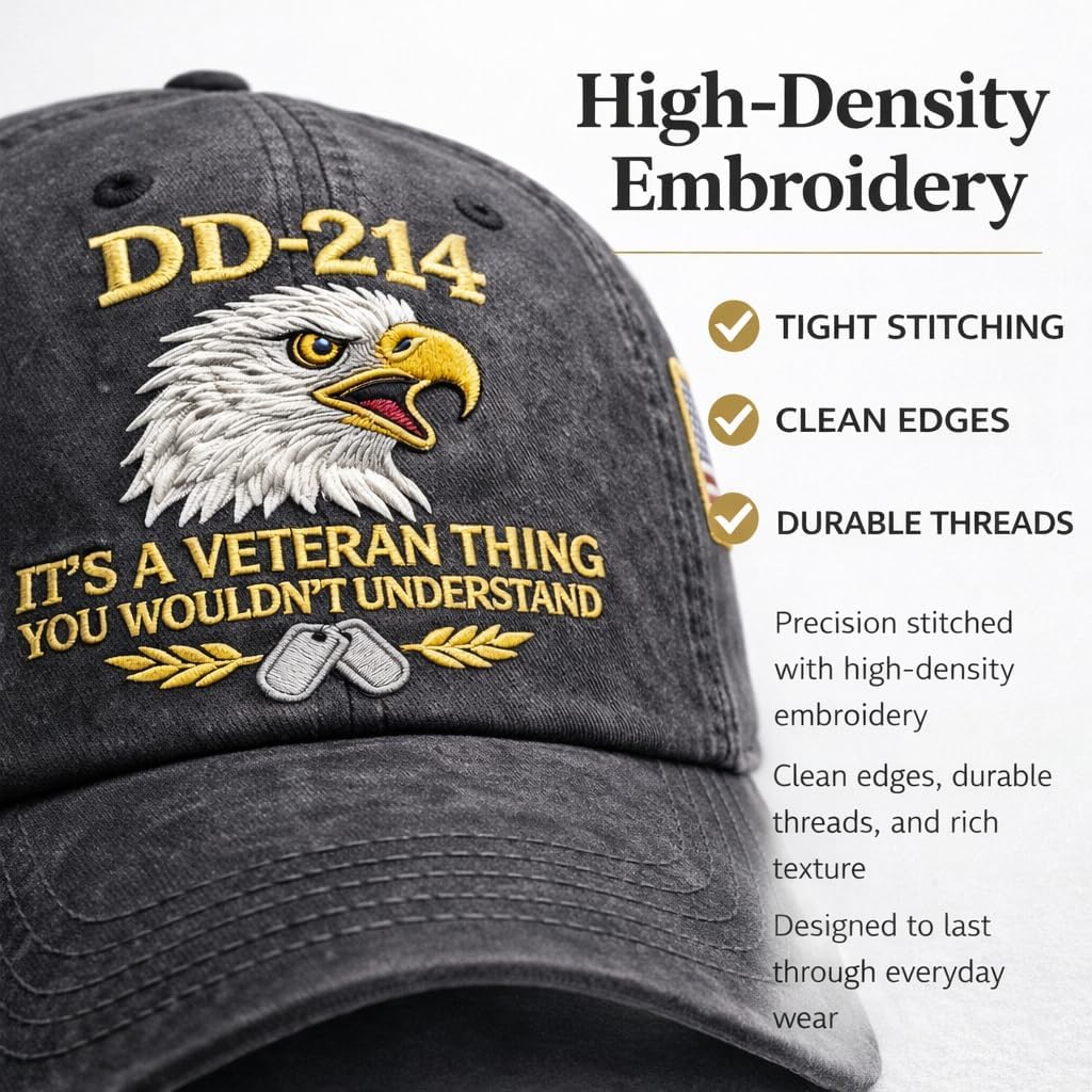 DD-214 Veteran Embroidered Hat for Men Patriotic Military Baseball Cap with Embroidered Flag, Adjustable Fit - Image 3