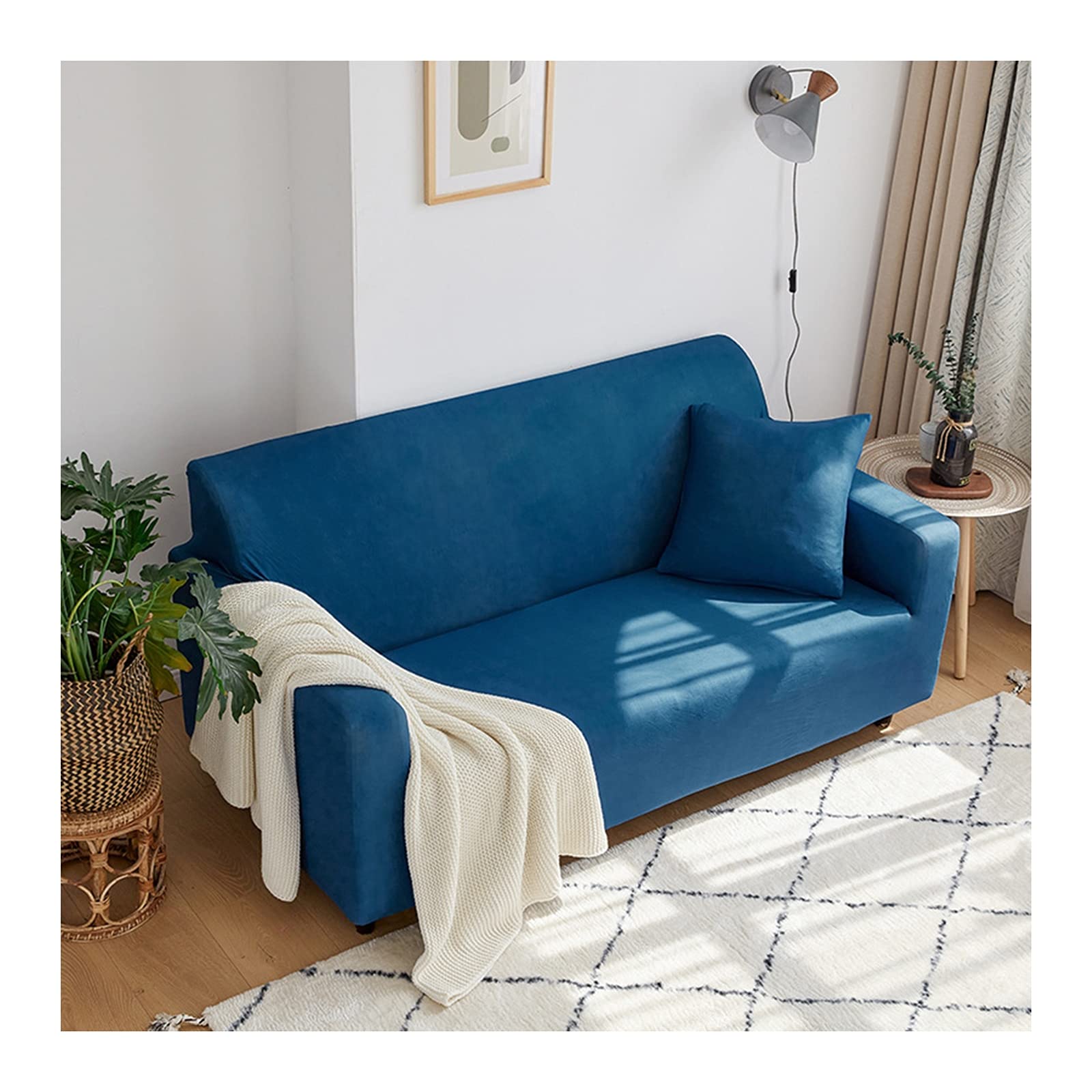 Housse de canapé 1 place bleu foncé élastique, protecteur intégral lavable pour fauteuil