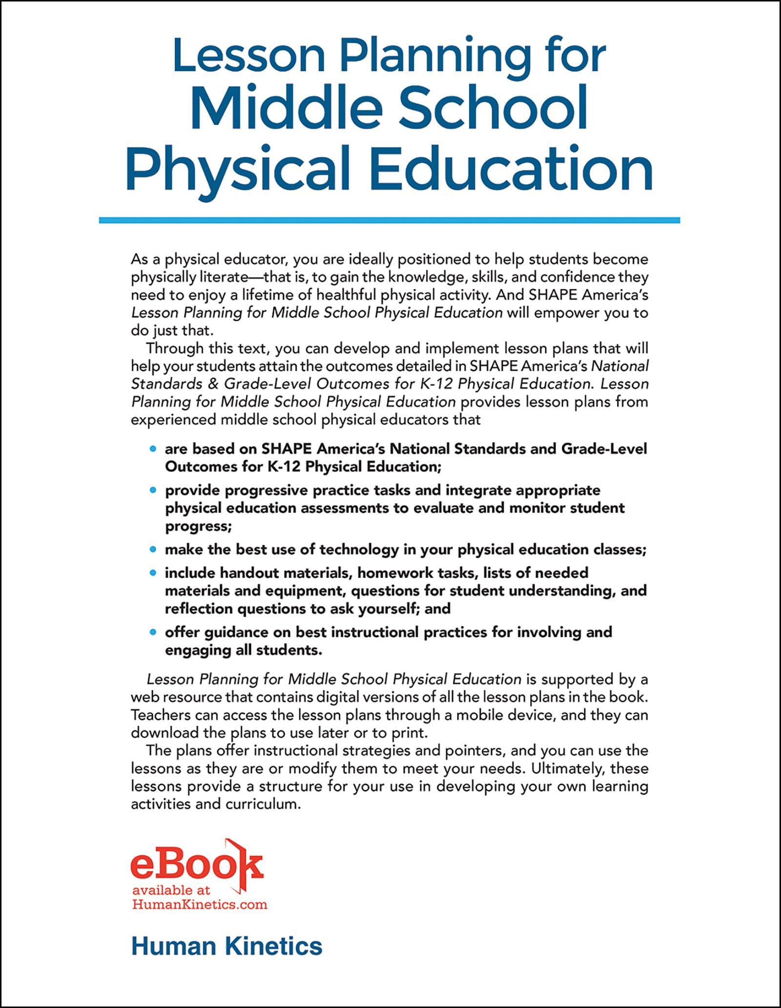 Lesson Planning for Middle School Physical Education: Meeting the National Standards & Grade-level Outcomes (Shape America Set the Standard)