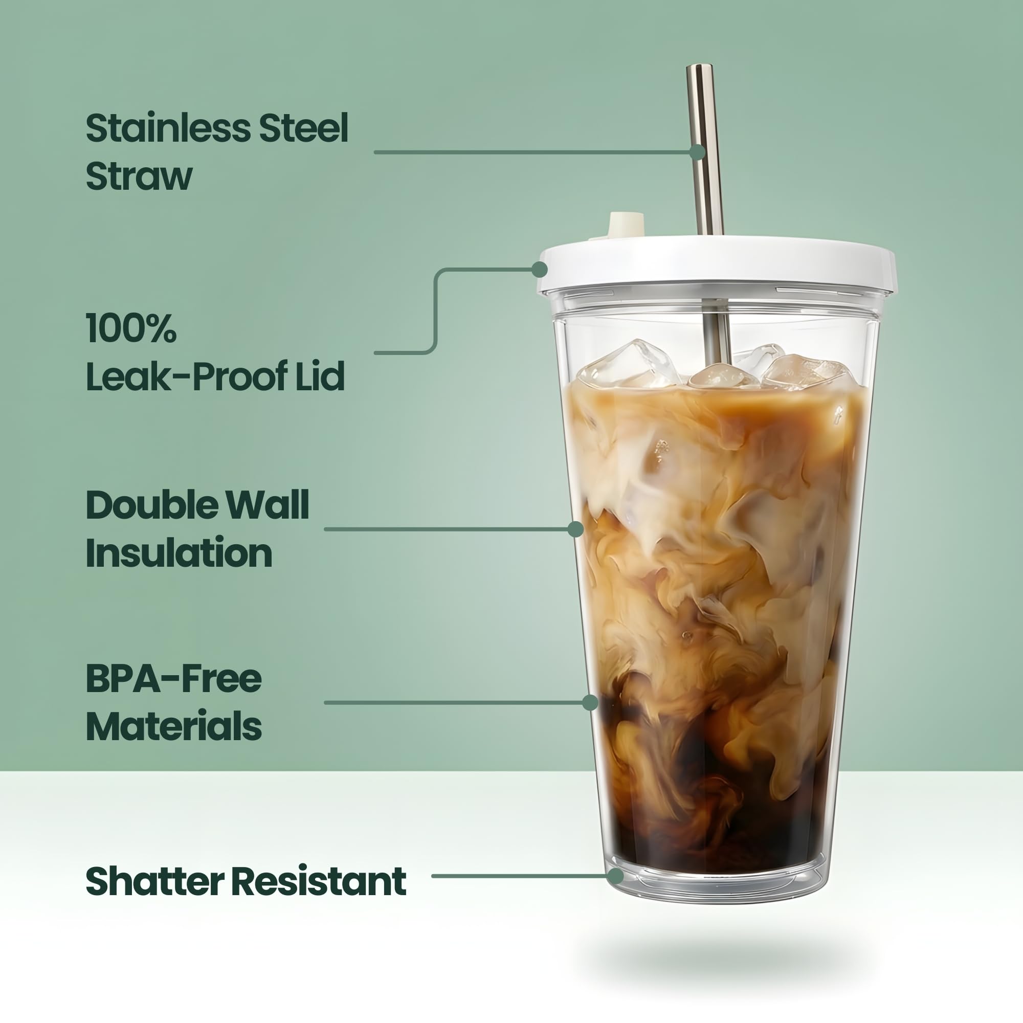 Gobelet mat clouté de 710 ml, avec couvercle anti-fuite et tasse à eau en paille réutilisable
