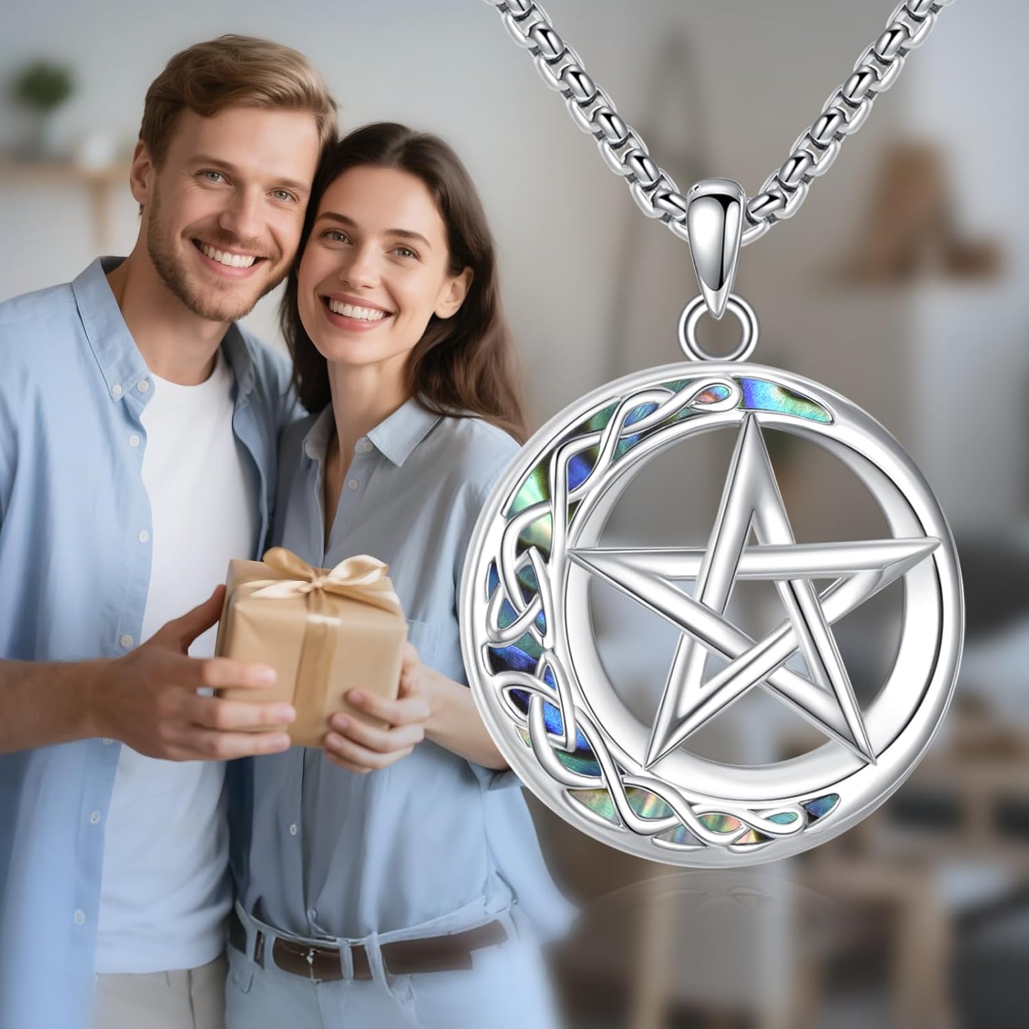 Pentagram Necklace S925 Sterling Silver Moon Pendant Celtic Knot Jewelry Gifts for Men Women - Image 4