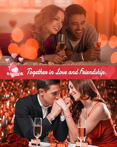 Miniatura 4 de Goldwise Kit de pulsera de la amistad del día de San Valentín, cuentas rosas, kit de fabricación de joyas con cuentas de arcilla rosa, cuentas