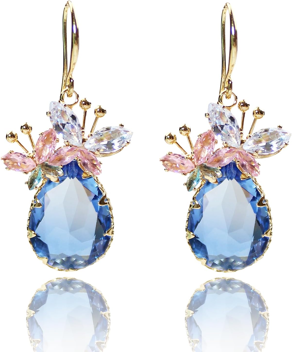 Crystal Teardrop Dangle Butterfly Earrings for Women, Clear CZ Dangling Statement Earrings Jewelry Gift For Party