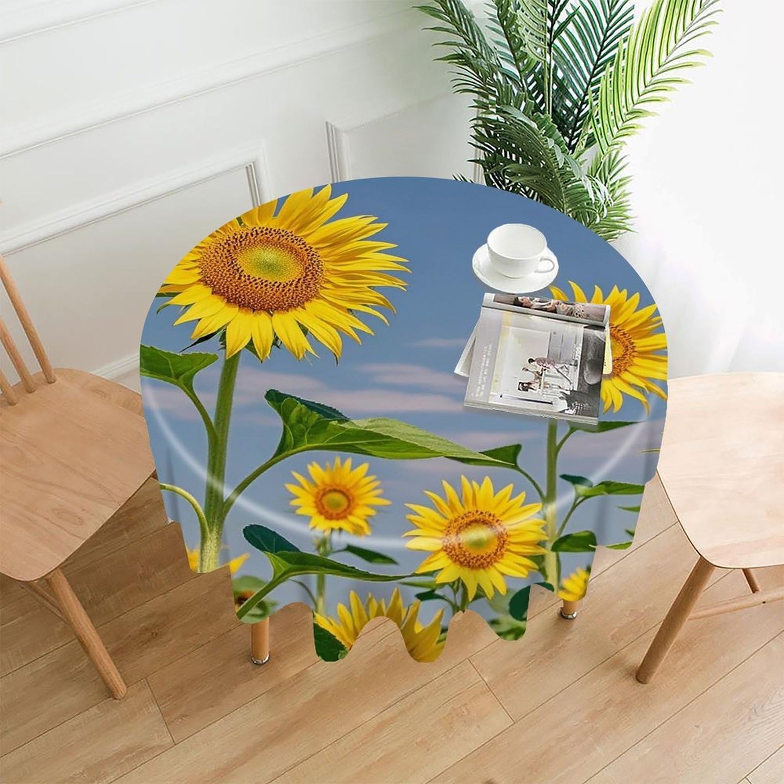 LZQPOEAS Sunflower Beauty Tablecloth Decorative Round Table Cloth Wrinkle Resistant Round Tablecloth Washable Circle Table Cover for Kitchen Dining Party Wedding Camping 60 Inch