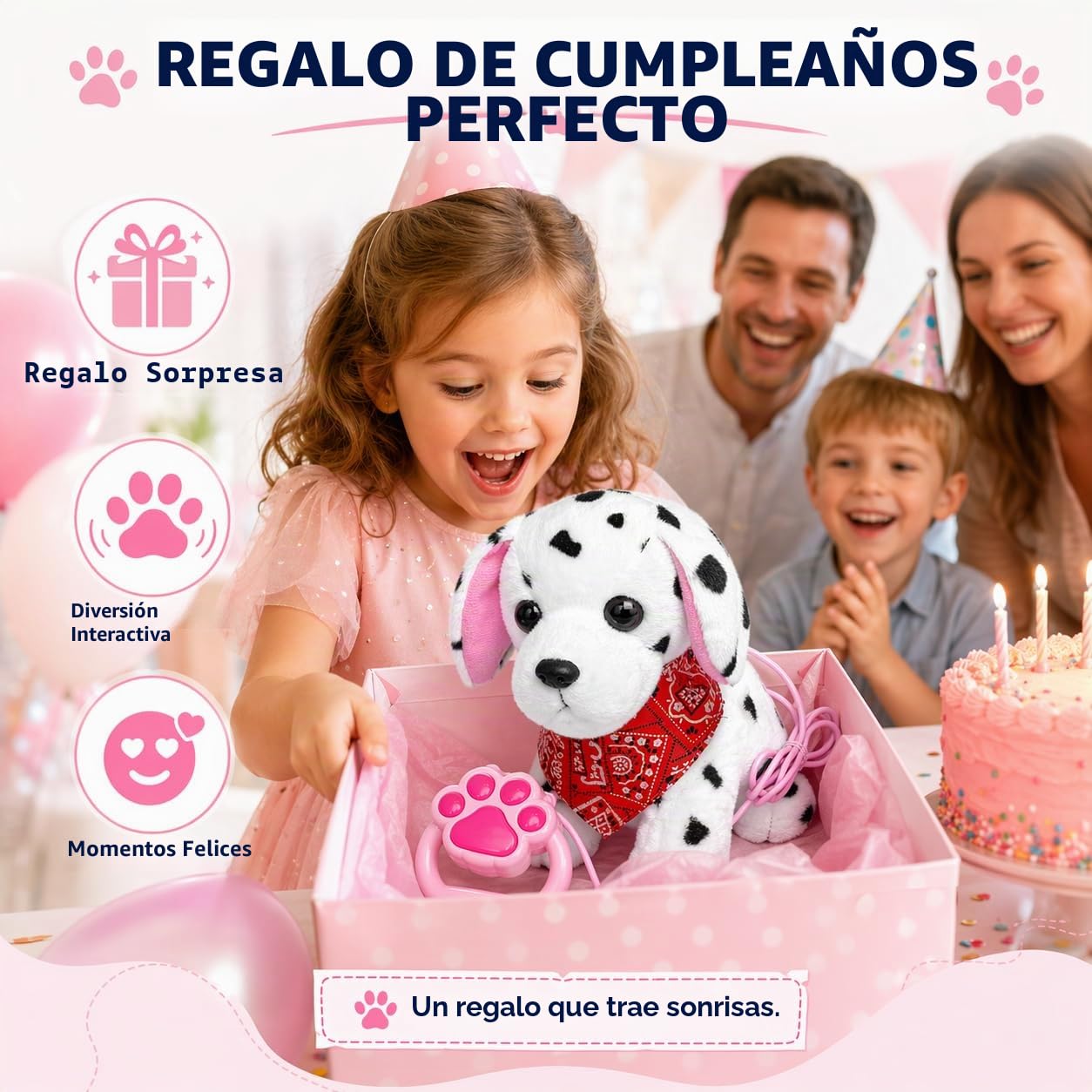 YH YUHUNG Perro Dálmata de Juguete Que Camina y Ladra, Peluche Interactivo con Correa y Pañuelo Rojo, Mascota Electrónica para Niños 3 Años+ (Dálmata)