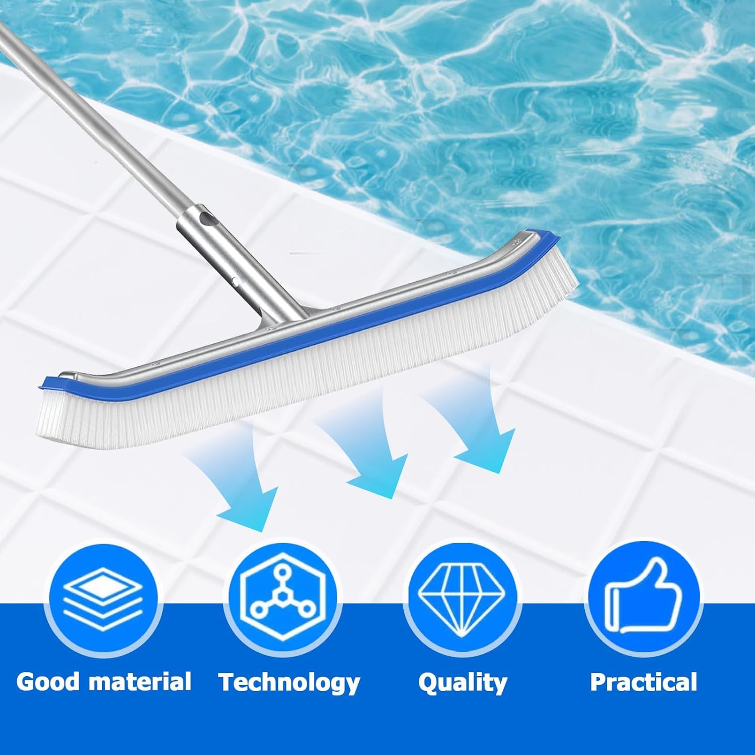 Cepillo de Piscina de 18 Pulgadas, Cepillo de Acero, Suministros de Limpieza de Paredes Inferiores con cerdas de Cabeza de Escoba de Acero Inoxidable para Aguas Termales de SPA de Estanque