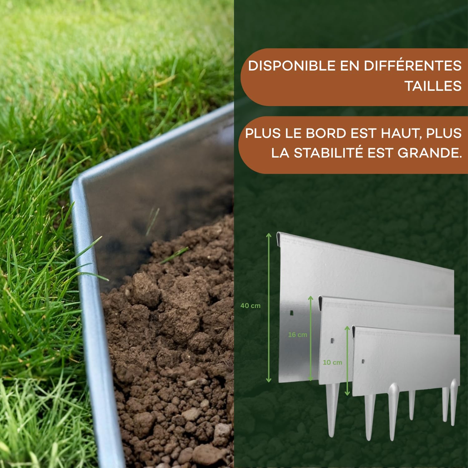 RoRi Bordure de pelouse en Acier Cortenstahl 10 m - 10 cm de Hauteur - Dessus Arrondi - 10 x 1 m Bordure - Pliage des Bordures de pelouse - Clôture pour vergers Marron