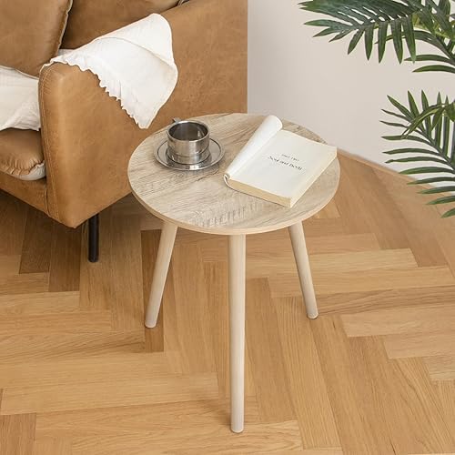 Miniatura 3 de AWASEN Mesa auxiliar redonda, moderna mesa auxiliar pequeña para sala de estar, mesa de bebida decorativa de madera para espacio pequeño con patas