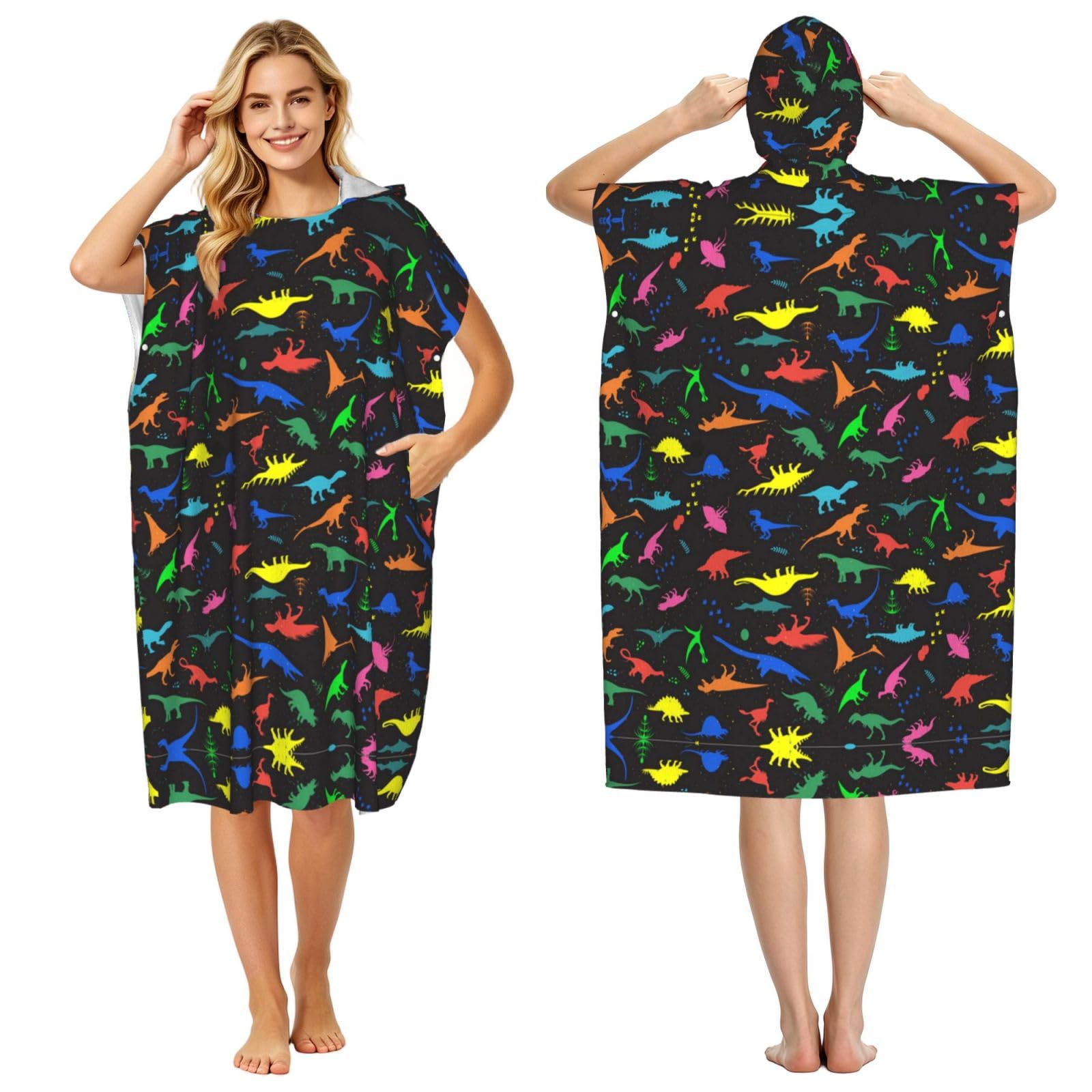 Poncho de plage adulte imprimé dinosaure en microfibre légère pour le surf