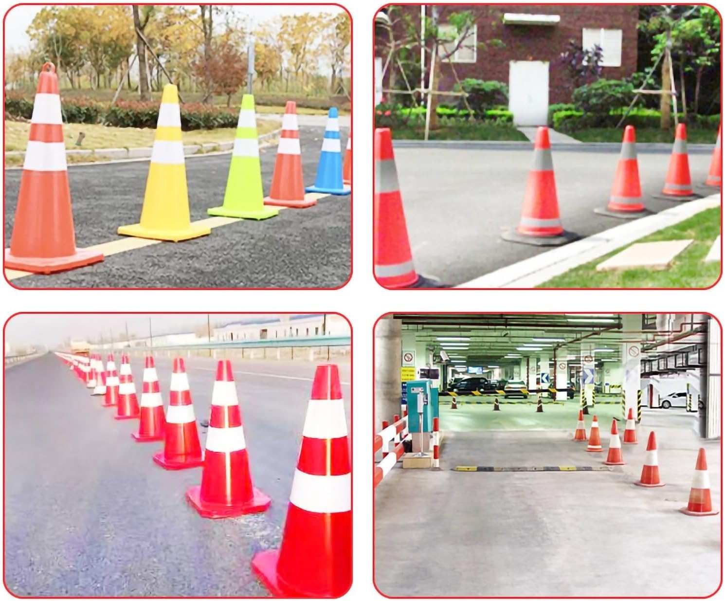Cono Stradale, Cono di parcheggio, Arancione con Collare Riflettente, in PVC(27x27x45cm)