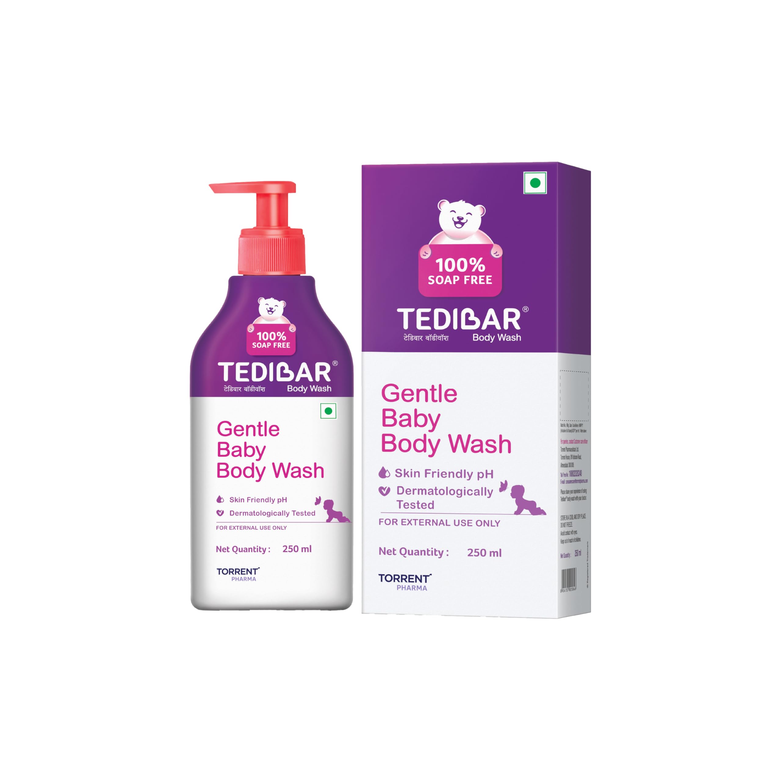 Tedibar - Body wash for Babies| 100% soap & Alkali free | Skin-friendly pH 5.5| Recommended by pediatricians | Prevents Dryness & Rashes | Suitable for Newborn Baby| 250ml