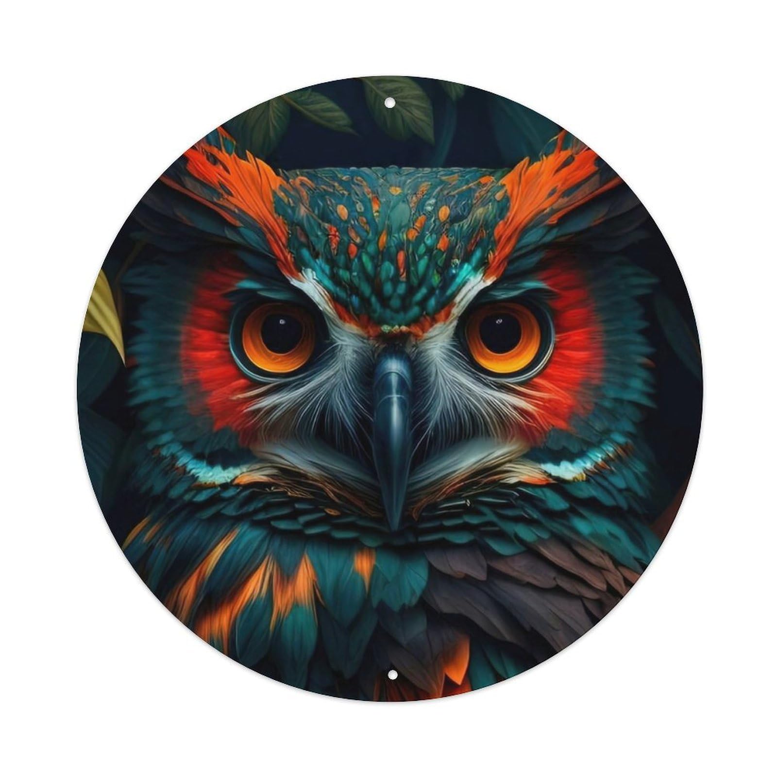Animal Red Feathered Owl Metal Tin Sign