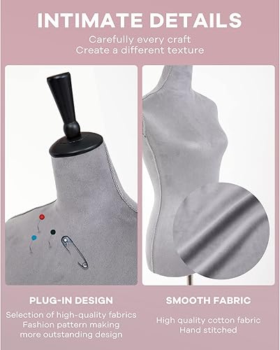 Miniatura 4 de HCY Maniquí, forma de vestido, maniquí femenino, torso, ajustable, 59-67 pulgadas, soporte de cuerpo manicano mejorado para pantallas de mujeres,