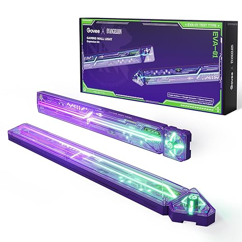Govee x Evangelion Gaming Wall Light Expansion Kit, Expandable Up to 12 Light Sections, Includes 2 Light Sections, 1 Square Connector and 1 Triangle Connector - Purple