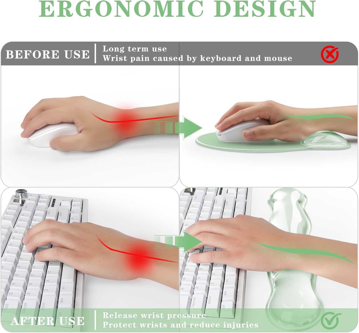 Wrist Rest for Keyboard- Ergonomic Gel Keyboard Wrist Rest and Mouse Pad Set, Non-Slip PU Base for Office, Laptop & Gaming - Green - Image 7
