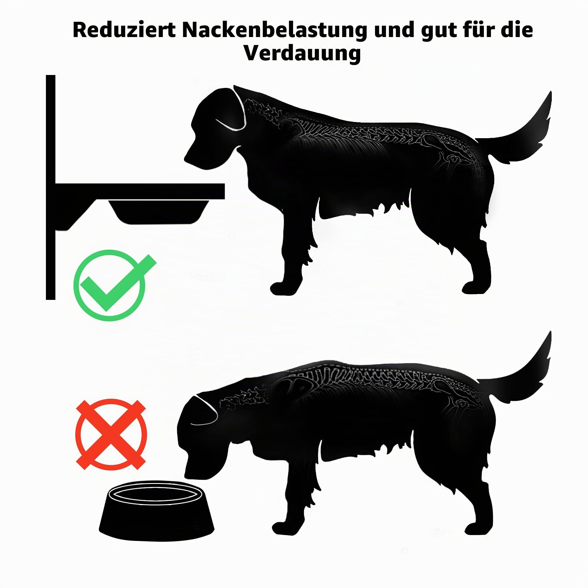 Erhöhter Hundenapf Ständer Montiert Mit Haustier Futterstation - 2 Verstellbare Edelstahl Näpfe für Mittelgroße Hunde 1,2 l