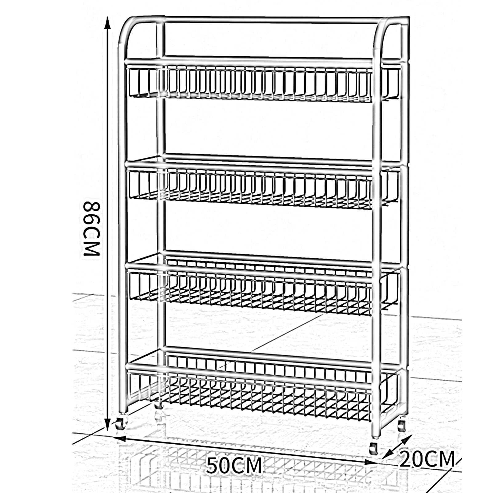 Generico Espositore a 4 Ripiani per Negozi - Scaffale da supermercato e Organizer per Snack per casa, Bagno, Cucina, Ufficio - Porta Patatine, Caramelle, Frutta (Bianco, 50x20x86 cm)