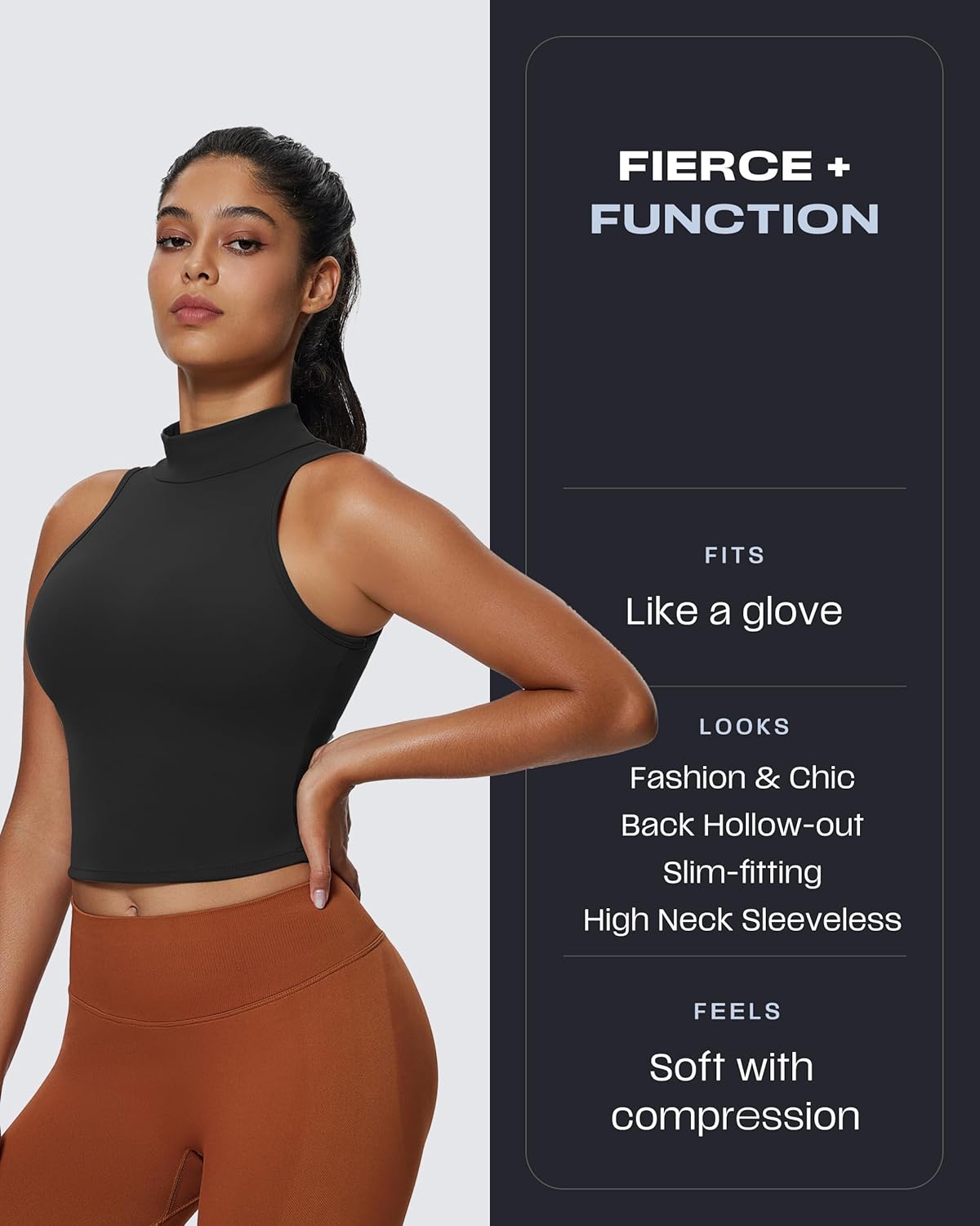 Aoxjox Women's High Neck Sleeveless Vests Kim Cutout Tank Tops Gym Workout T Shirt Top - Image 2