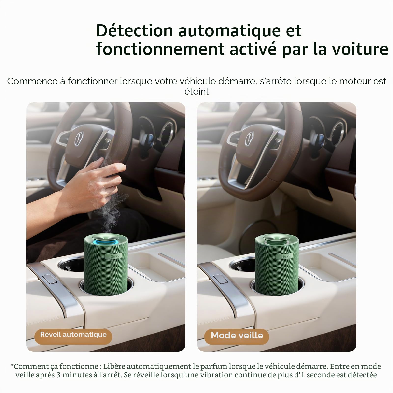 Diffuseur d'huiles essentielles sans fil sans eau – Double mode maison/voiture avec démarrage automatique, réglage du parfum fort/léger, désodorisant pour bureau, voiture, compatible avec bouteilles