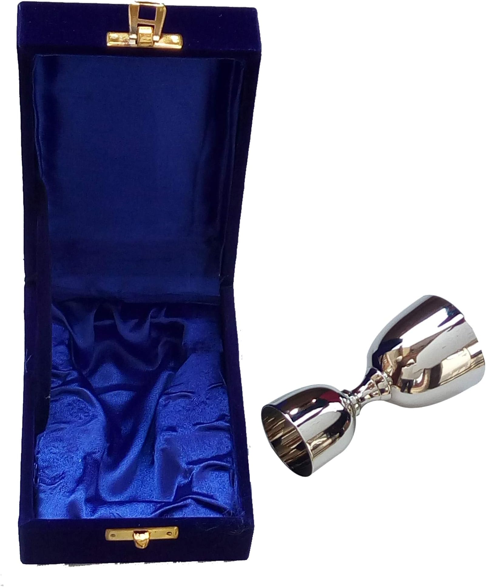 Electroplated Nickel Silver, made of Brass Peg Measure, Jigger with rare Decorative Velvet Box, 1oz / 2oz, Silver plating - A Rare utility decor for your parties - By Akanksha Arts