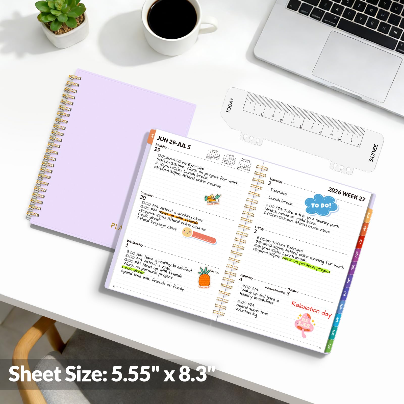SUNEE Agenda académica 2026-2027 – Agenda semanal y mensual, julio de 2026 a junio de 2027, 6.4 x 8.3 pulgadas, papel grueso, pestañas, bolsillos, marcapáginas, encuadernado en espiral, organizador de