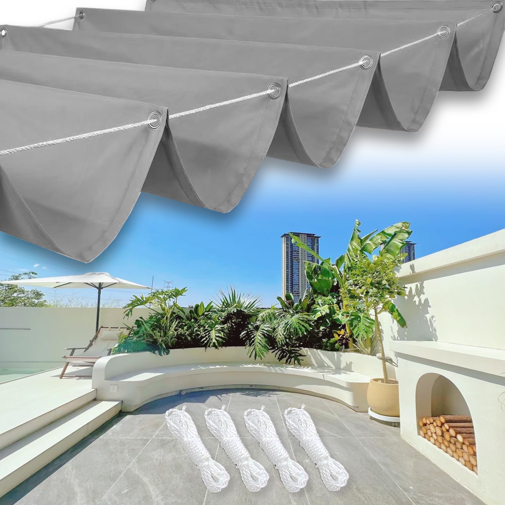 Voile d'ombrage pour terrasse et pergola grise 1.4x2 m rétractable pour repas d'été sereins