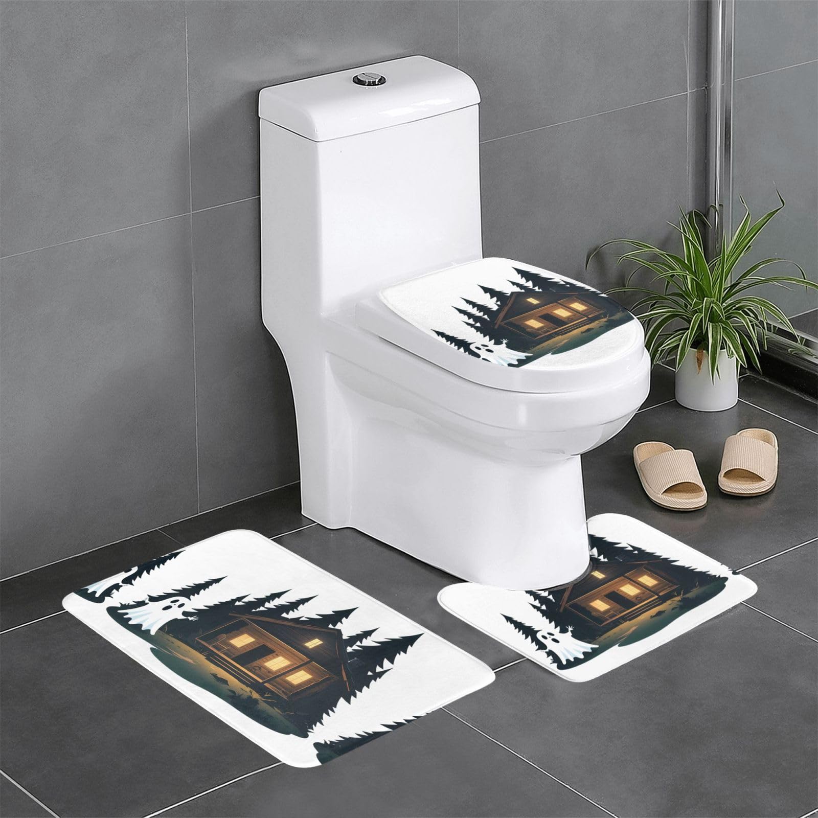 Tapis de salle de bain motif fantôme | Lot de 3 antidérapants pour toilettes et cabane