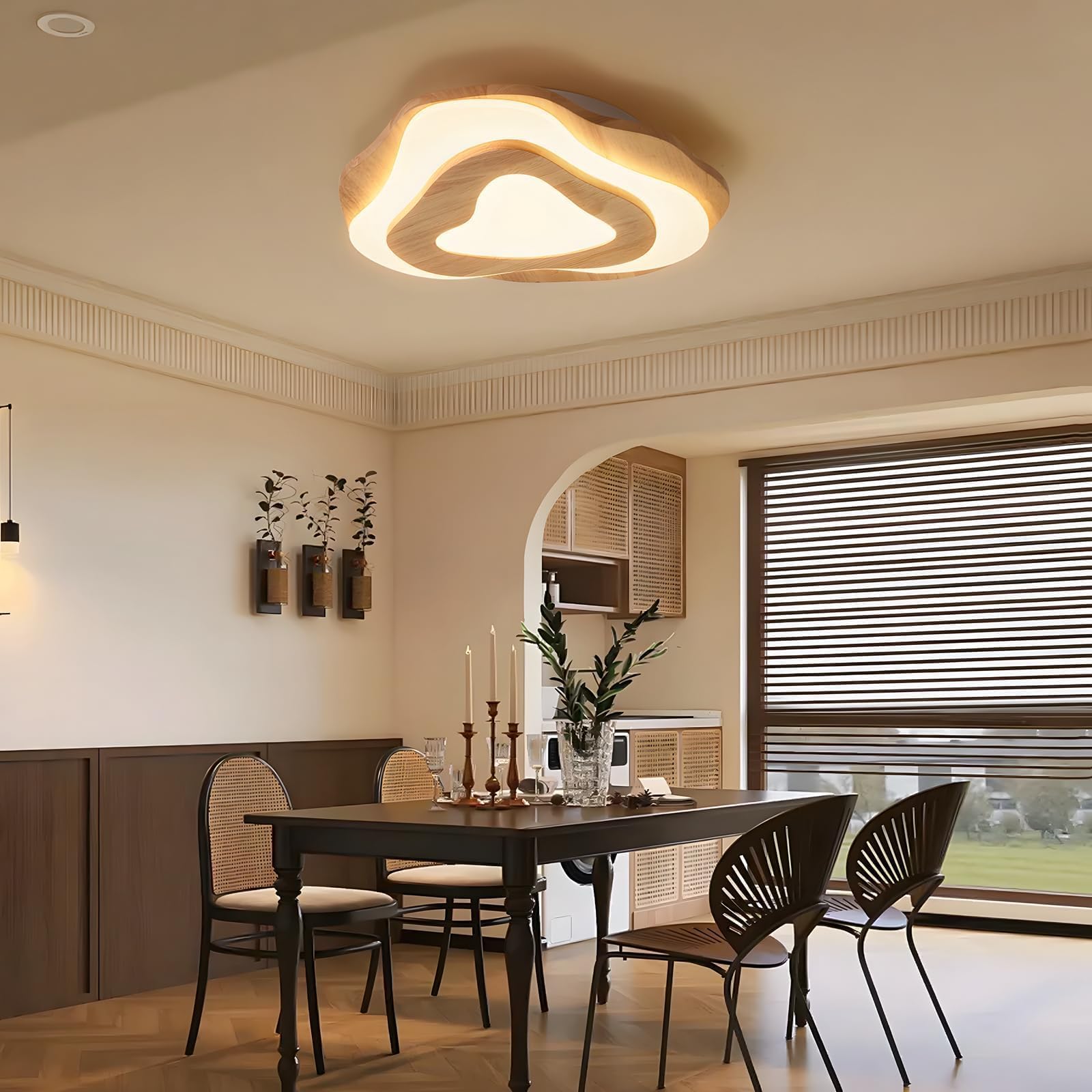 YYUTLUO Holz LED Deckenleuchte, 35W=Ø45cm 2800lm 3000K-6000K, Dimmbare Schlafzimmer Deckenleuchte, Wohnzimmer Licht Acrylschirm Herzform, Moderne Runde Deckenleuchte