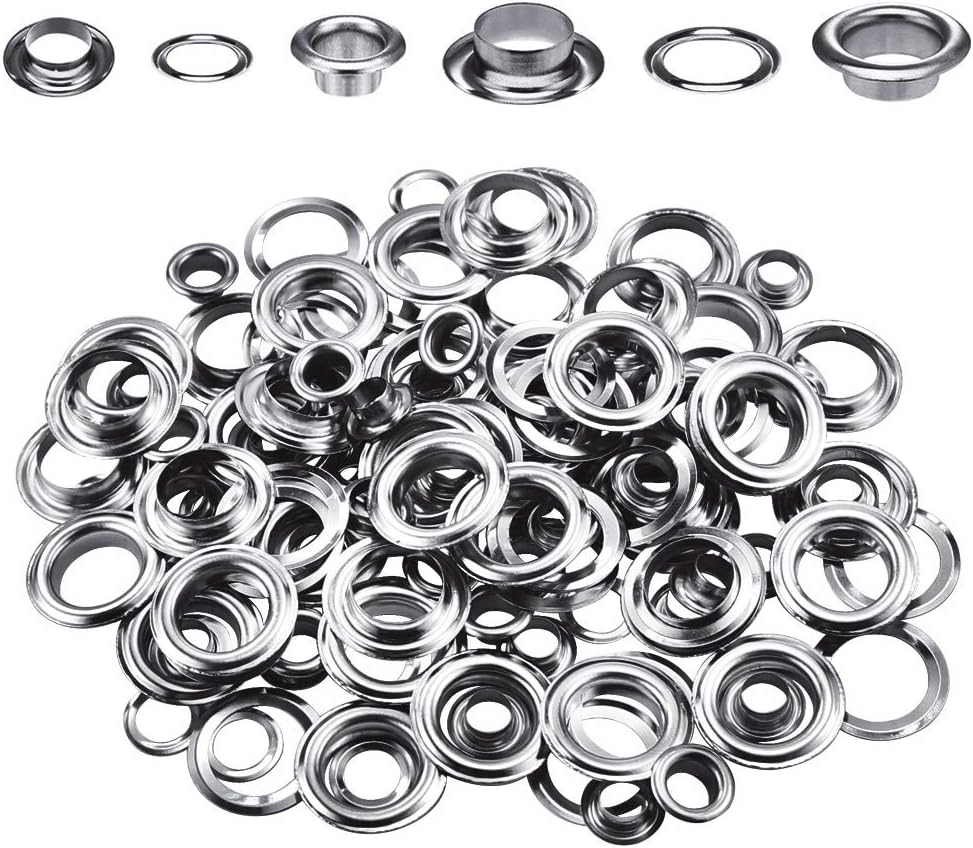 Wpxmer 200 Sets 1/2 and 1/4 Inch Grommets Eyelets for Clothes, Leather, Canvas and DIY Craft Washer Self Backing