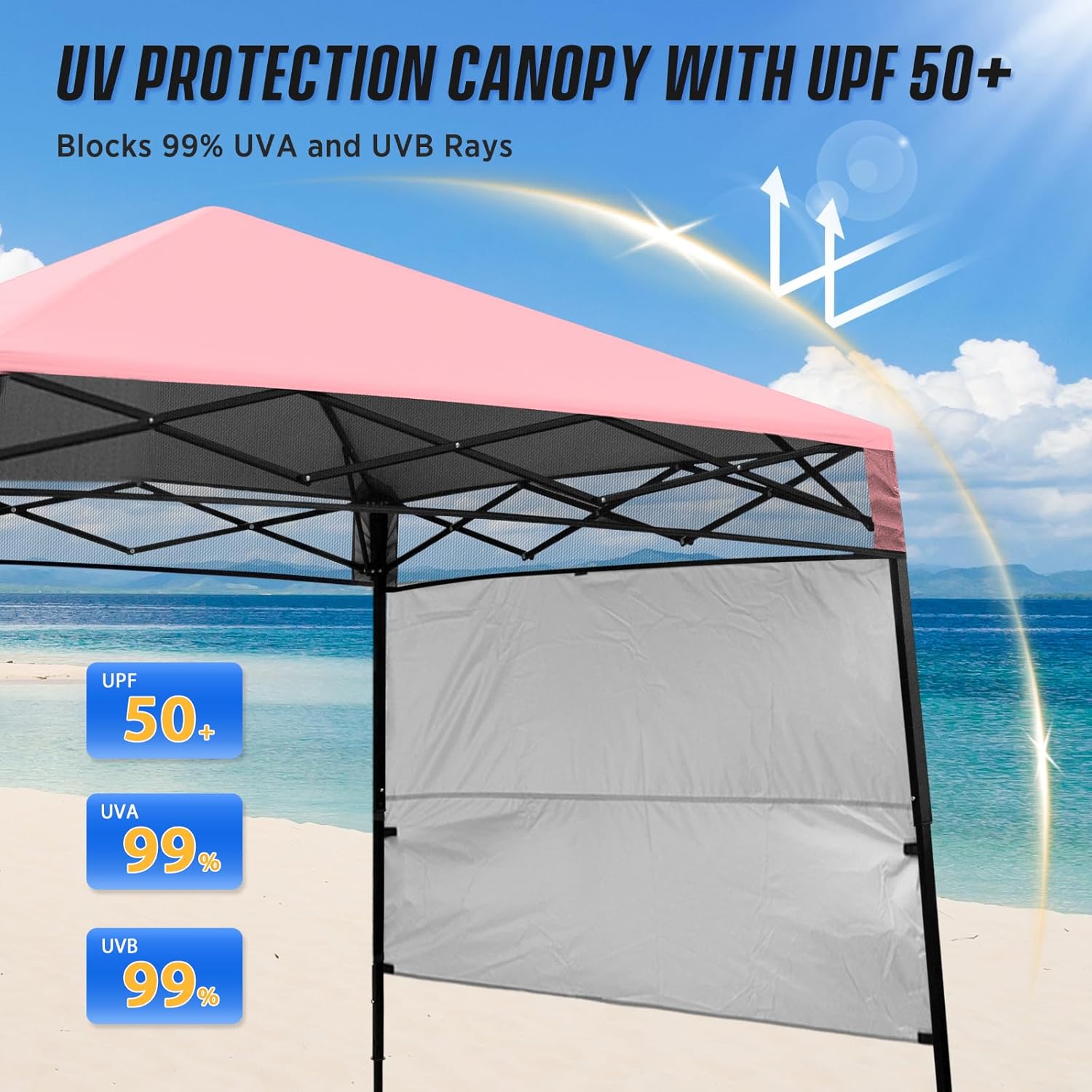 EAGLE PEAK 8x8 Pop Up Canopy Tent with Sidewall, Compact, Portable Slant Leg Instant Sun Shelter for Beach, Sports, & Camping, 8x8 Base 6x6 Top, Tender Pink