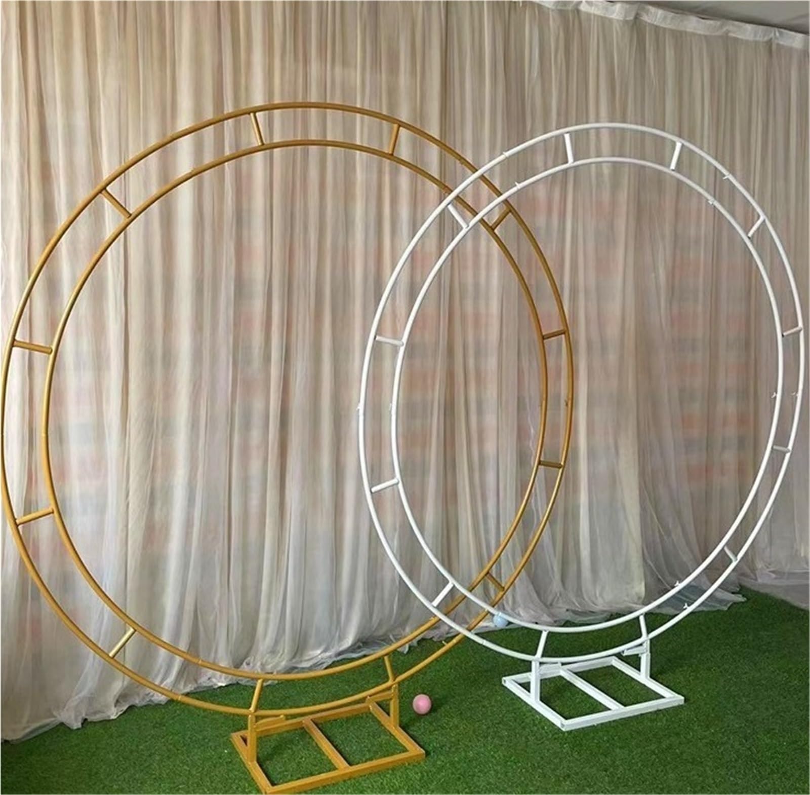 Złoty metalowy łuk balonowy, okrągły stojak z podstawą do dekoracji ślubnych, urodzin, ceremonii plenerowych, imprez i tła fotograficznego (złoty, 2,4 m)