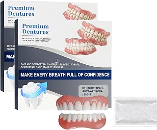 Advanced Customized Full Denture Set, Premium Dentures, Full Denture Set, Silicone Reline Denture Set, Natural-Looking Teeth, Soft and Comfortable (2Set)