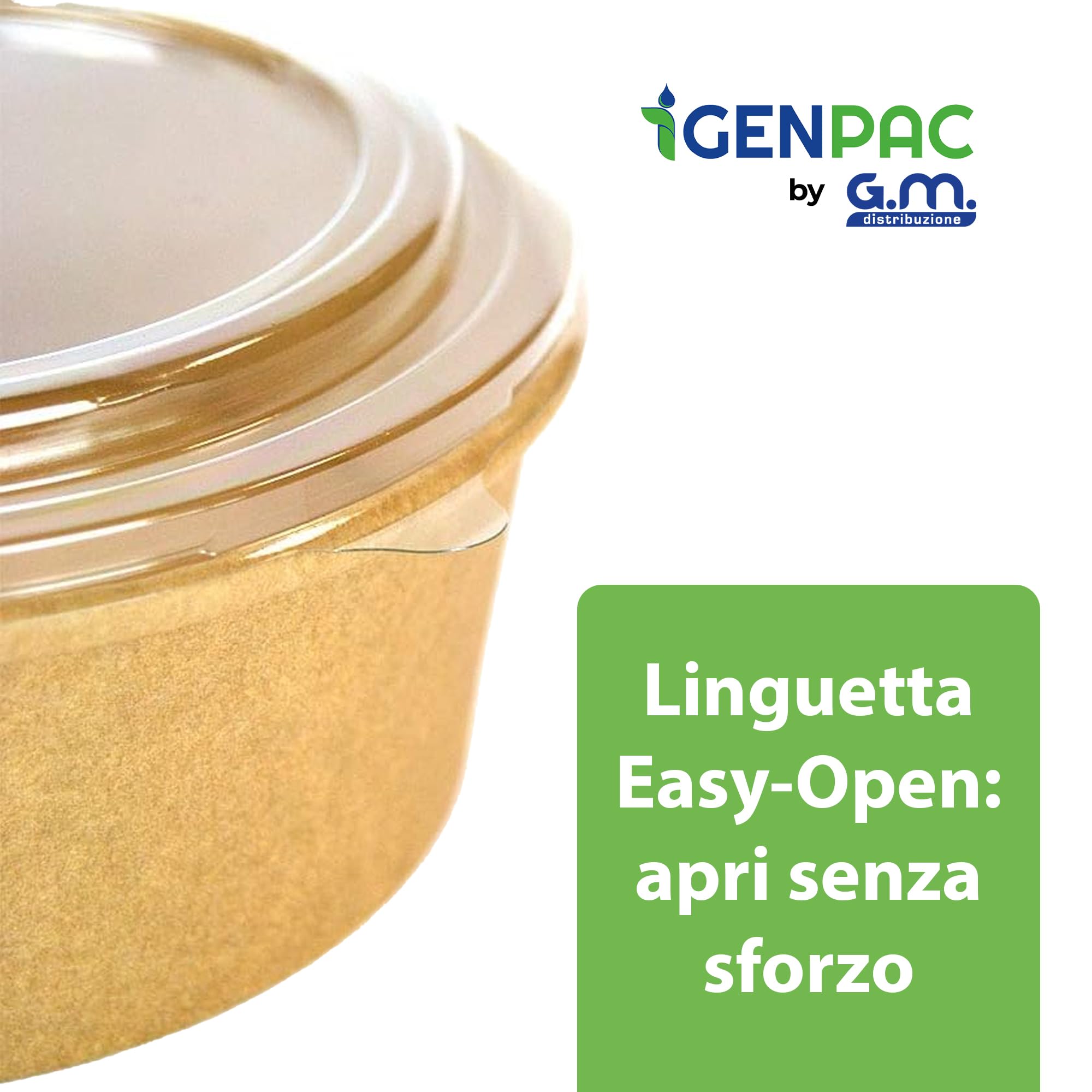 Contenitori Alimentari GM 50 Insalatiere Carta Avana 1000 ml Coperchio Trasparente Diametro 15 cm