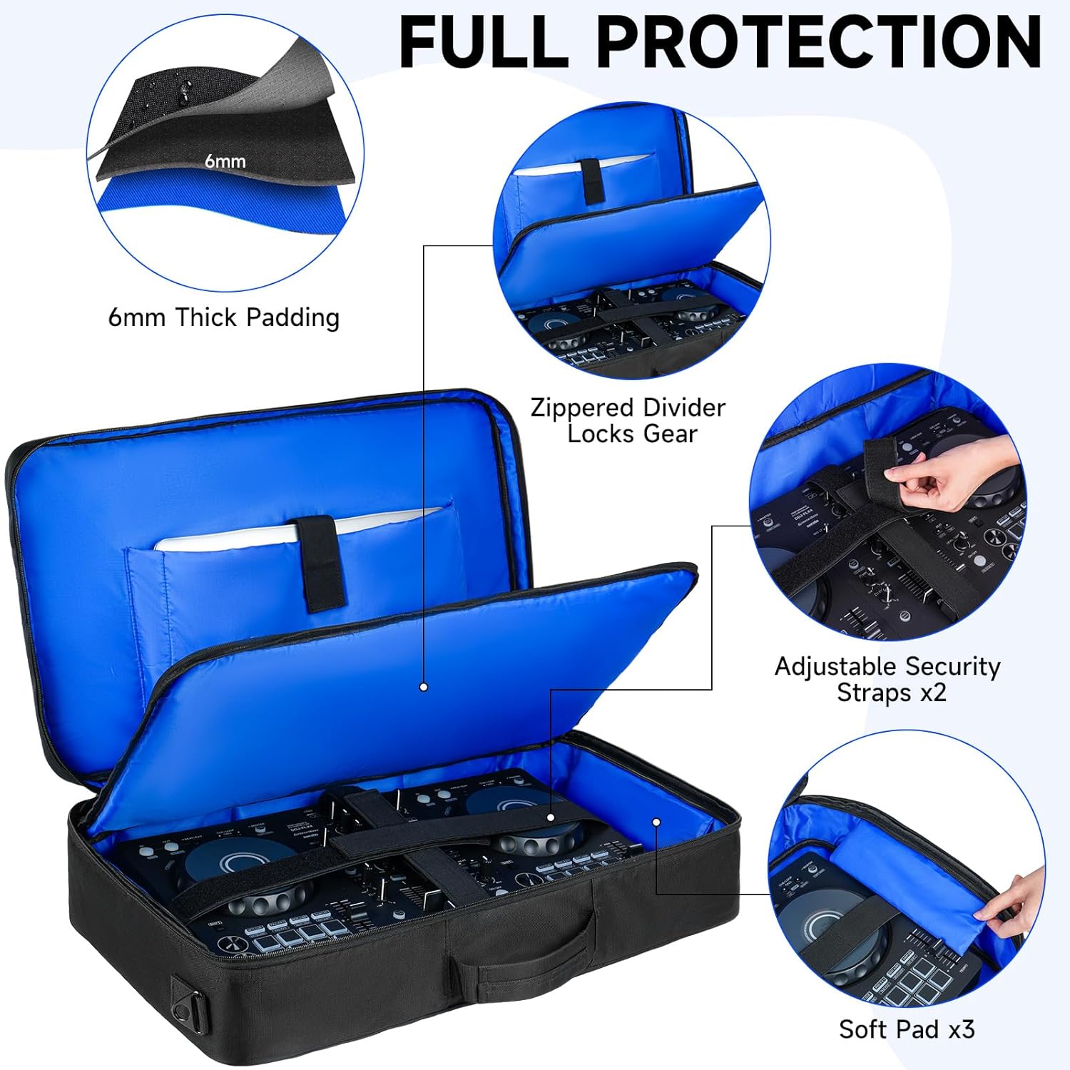 DJ Controller Case Compatible with DDJ-FLX4/REV1,Mixtrack Pro FX,with 16" Laptop,Microphone,Headphone Pocket,Padded DJ Backpack,Adjustable Shoulder Strap,Perfect for DJ and Music Producers