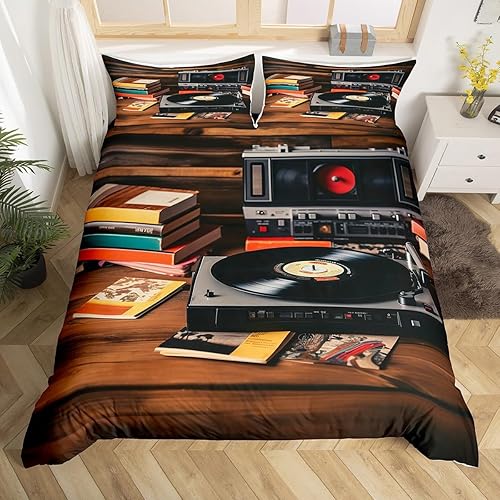 Funda de edredón vintage de los años 80, estilo retro, cintas de radio, cassette, funda de edredón individual, juego de ropa de cama de reproductor