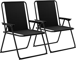 Folding Beach Deck Chairs - Pack of 2, Metal Outdoor Lightweight Deck Ch...