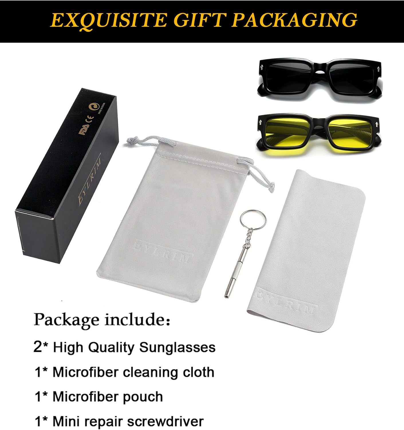 EYLRIM Square Frame Sunglasses for Women Men Trendy Chunky Rectangle Sun Glasses Black Shades UV400 Protection - Image 7