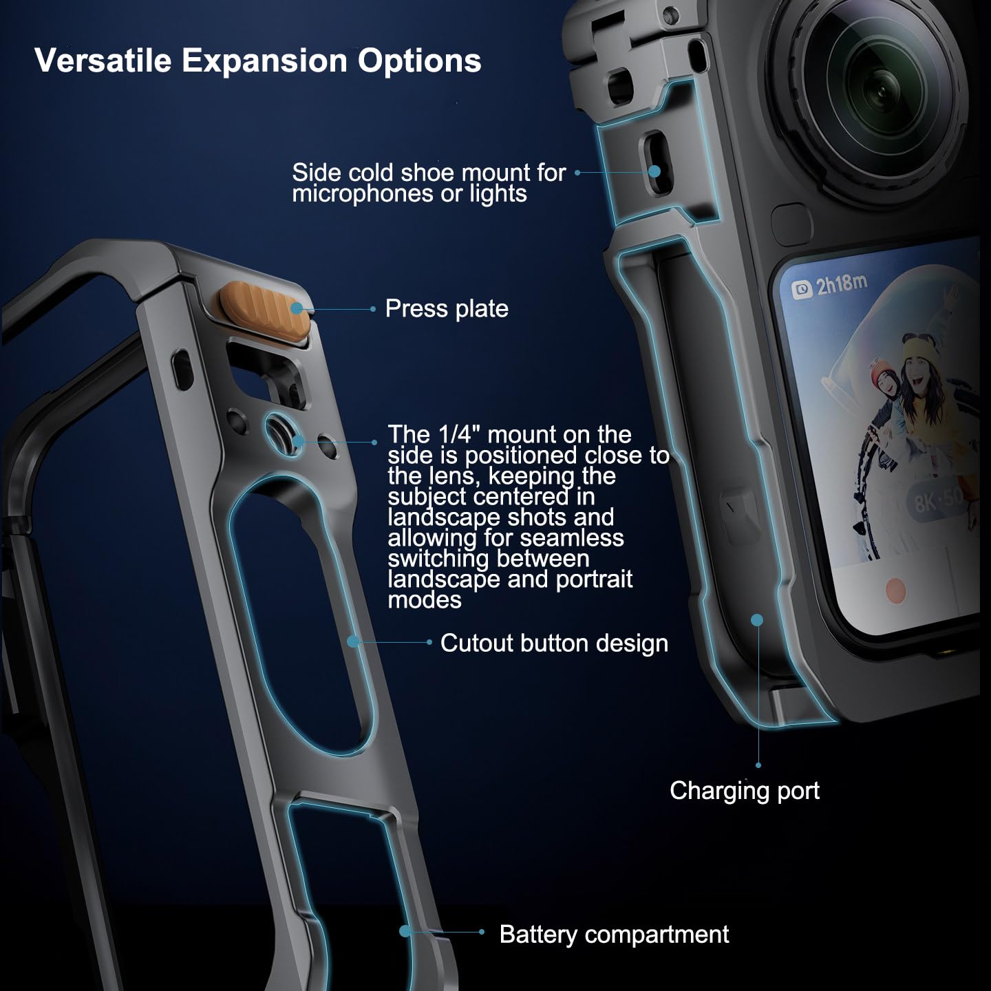 Cadre en Aluminium pour Insta360 X6, Support avec Griffe et Cache-Objectif en Silicone