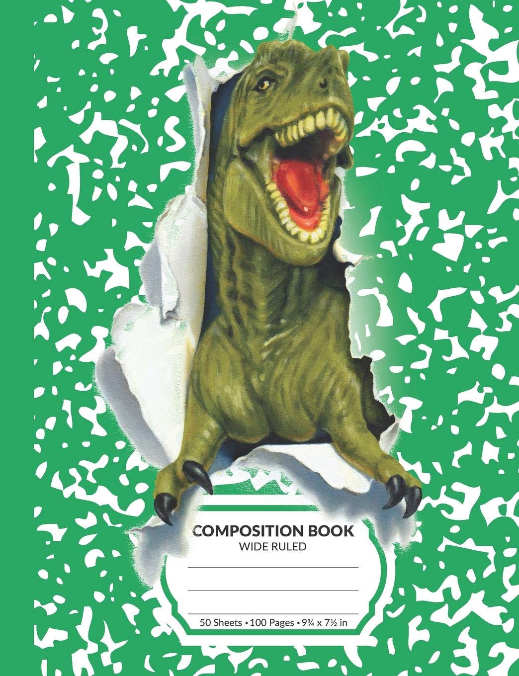 Composition Book: Green T-Rex Dinosaur Marble Pattern School Notebook | 100 Wide Ruled Blank Lined Writing Exercise Journal For Boys and Girls | Back To School Gift For Students Paperback – July 17, 2019