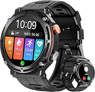 Military Smart Watches for Men, VIRAN 5ATM Waterproof Rugged Smart Watch with Bluetooth Call (Answer/Dial Call), 1.39” HD IP68 Fitness Tracker Watch with 100+ Sport Modes for Android/iOS Phone