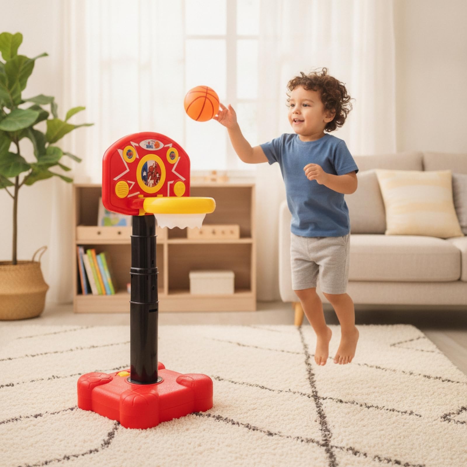 Almencla Set da Basket con Pallone Divertente | Altezza Regolabile, da Basket, a Batteria, Giocattolo, per Casa, Famiglie